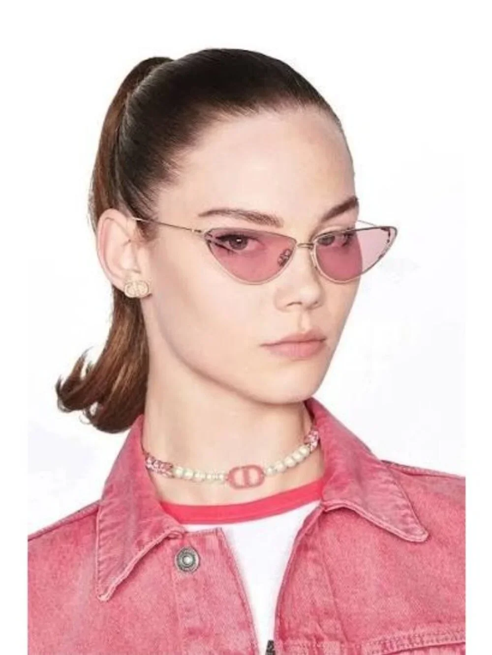 Dior MISSDIOR B1U B0N0 Sunglasses Gold Cat Eye Frame, Pink Lenses